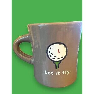 LIFE IS GOOD Let It Fly Coffee Mug Tea Cup Golf Ball Golfer Tee Brown Brown EUC